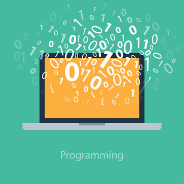 User programming coding binary code on notebook. Icon for web,
