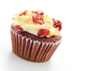 Red cupcake velvet isolated white background