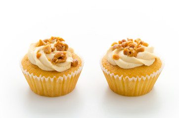 Nuts cupcake isolated on white background