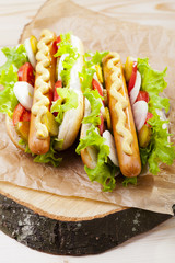 Hot dogs with mustard and ketchup