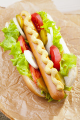 Hot dogs with mustard and ketchup