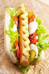 Hot dogs with mustard and ketchup