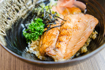 Salmon teriyaki on rice