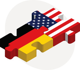 German and USA Flags in puzzle isolated on white background