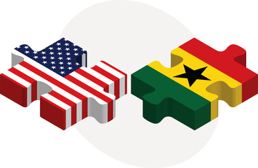 USA and Ghanaian Flags in puzzle isolated on white background