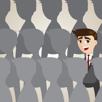 cartoon businessman outstanding from crowd