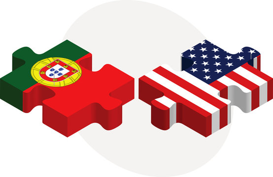 Portuguese and USA Flags in puzzle isolated on white background