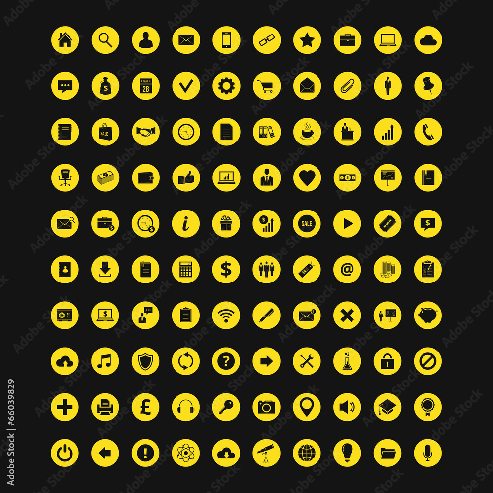 Poster set of 100 universal icons for web and mobile