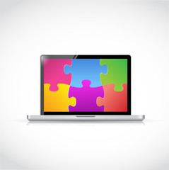 laptop puzzle pieces tablet screen illustration