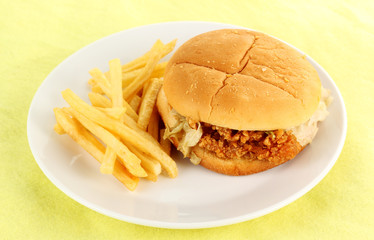 crisp chicken burger with french fried