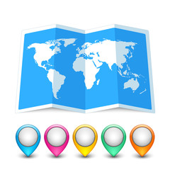 Fototapeta na wymiar Map icon with multicolored Pin Pointers