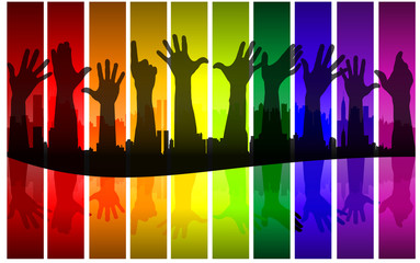 colorful raising hands, vector