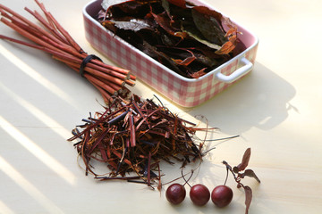 Solarfärbung auf Wolle mit Blättern der Blutpflaume