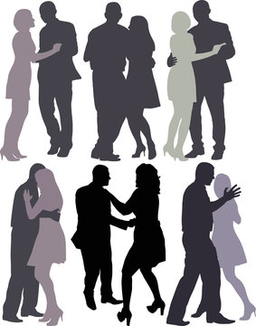 silhouettes of couples dancing