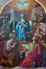 Obraz premium Vienna - Fresco of Pentecost scene in Altlerchenfelder church
