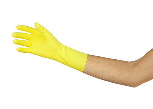 Gloved hand cleaning yellow