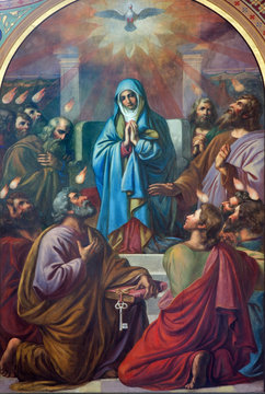 Vienna - Fresco of Pentecost scene in Altlerchenfelder church