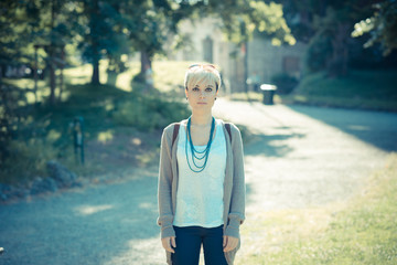 Obraz premium beautiful young blonde short hair hipster woman