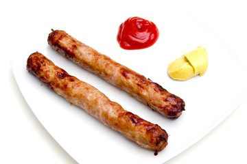 Sausage with ketchup and mustard