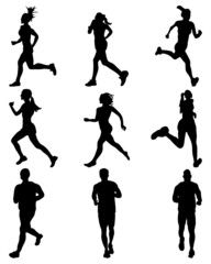 Fototapeta na wymiar Black silhouettes of runners, vector