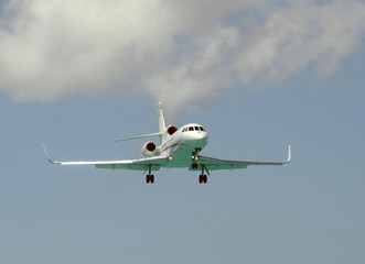 Modern corporate jet landing