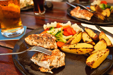 chicken and fried potato