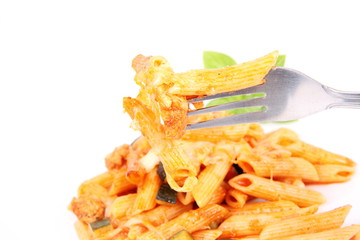 Casserole: penne, chicken, cheese, courgette, basil