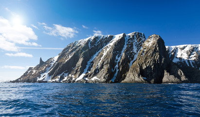 Fototapeta premium Landscape of North Cape cliff in cold sunny day