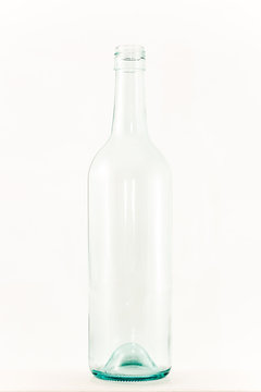 Clear Empty Glass Wine Bottle on White