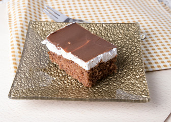 Piece of chocolate cake on a plate