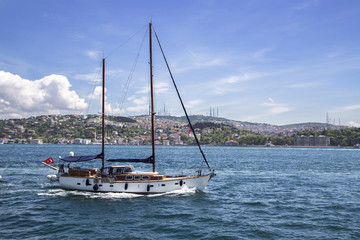 A sailing boat in the Marmaris sea near Istanbul, Turkey