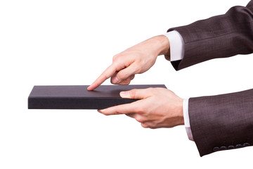 Businessman Hand Touching Book as Tablet