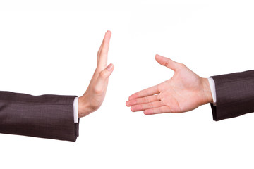 Businessman Hands with Stop Sign and Handshake