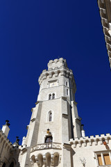 White tower of castle at Hluboka nad Vltavou town