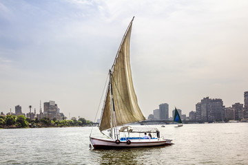 Sailboats on the Nile in Cairo in Egypt
