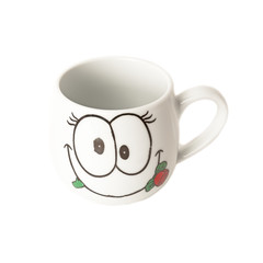 Mug with a cheerful, funny pictures on white