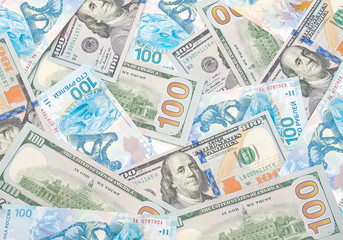 background of Russian rubles and U.S. dollars
