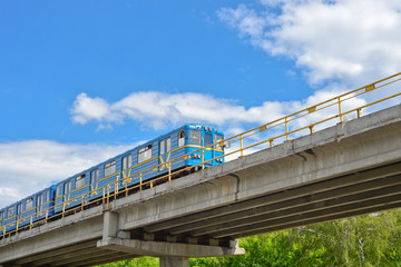 Underground bridge and subway train, Kiev Ukraine