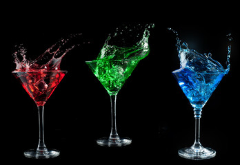 Alcoholic cocktails set - red, green, blue.
