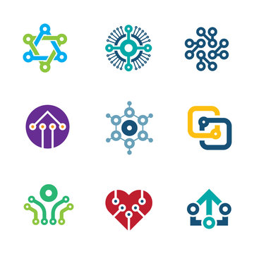 Future innovation technology integrated chip science logo icons