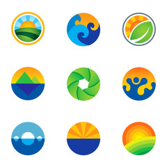 Force of nature circle landscape background logo icons set
