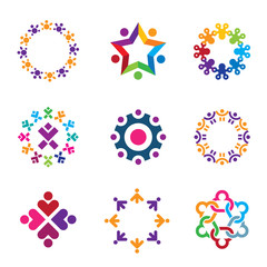 Social world community people circle logo icons set