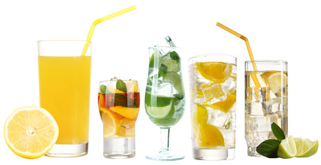 Cold fresh lemonade isolated on white