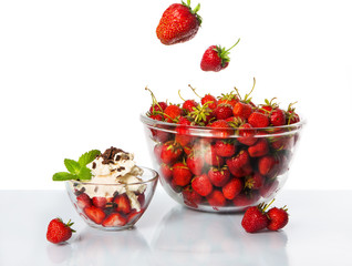strawberry dessert on white background