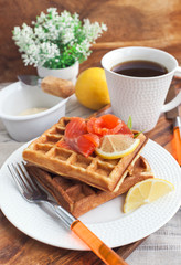Potato waffles with salted salmon
