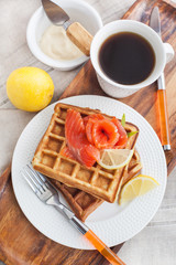 Potato waffles with salted salmon