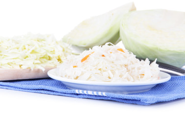 Obraz na płótnie Canvas Marinated cabbage (sauerkraut), isolated on white