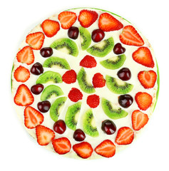 Homemade sweet pizza with fruits isolated on white