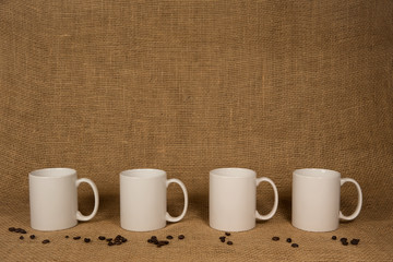 Coffee Mug Background - White Mugs and Beans