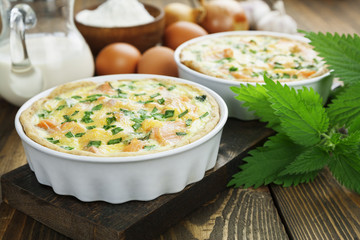 Quiche pie with fish and nettles